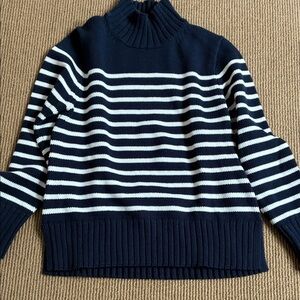 J Crew Navy and White Striped Women's Sweater Medium